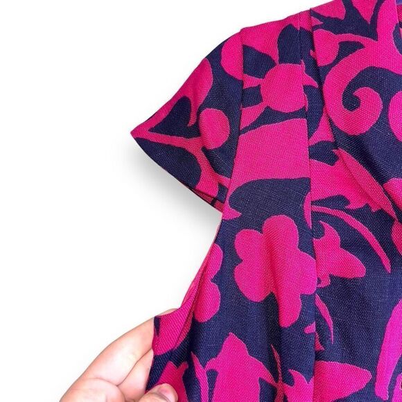 NWT Talbots 100% Linen Pink & Navy Cap Sleeve Dress Sz 8 - Picture 5 of 10